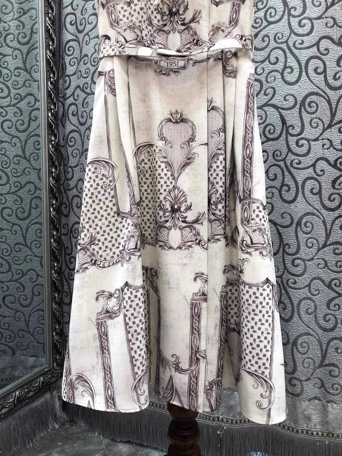 New Arrival Dress 2026 Spring Summer Fashion Lady Detachable Collar Vintage Prints Belt Deco Sleeveless Mid-Calf Dress Vestidos