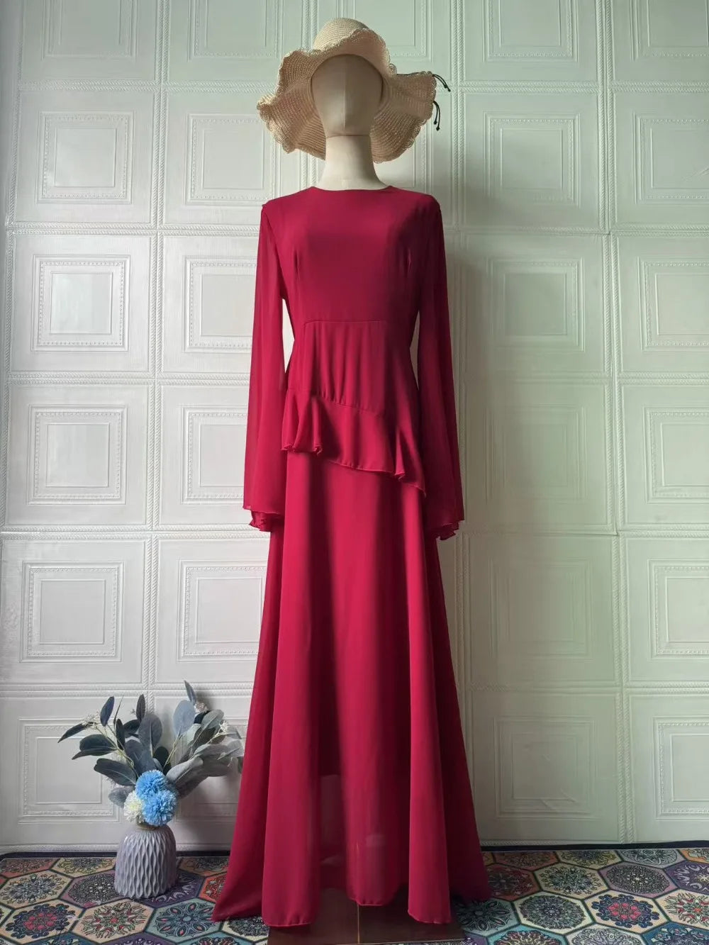 Maxi Dress Women Party Slim Fit Vestidos Round Collar Full Sleeve Tight Waist Elegant 2024 Autumn Female Elegant Long Dresses