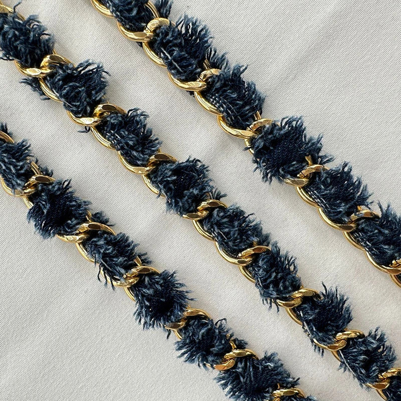 90cm Denim Woven Chains Straps For DIY Shoe Bag Clothing Decoration Craft Supplies Denim Metal Braided Trim Sewing Accessories