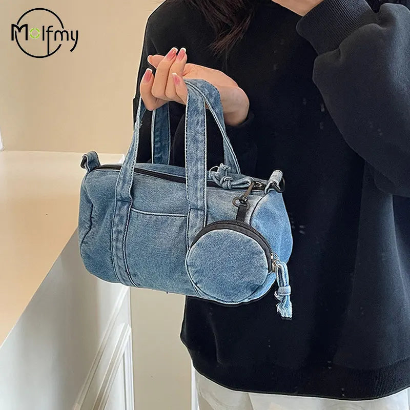 Denim Vintage Messenger Bag for Women Jeans Tote Handbag Fashion Crossbody Shoulder Bag Large Capacity Causal Ladies Satchel Bag