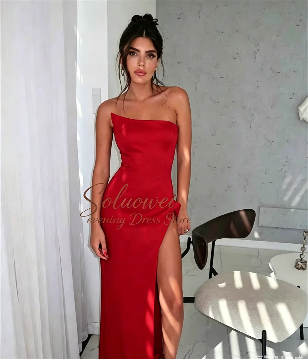Elegant Women Pleat Evening Dresses Simple Black Mermaid Party Dress Sexy Off Shoulder High Slit Customized Vestidos De Fiesta
