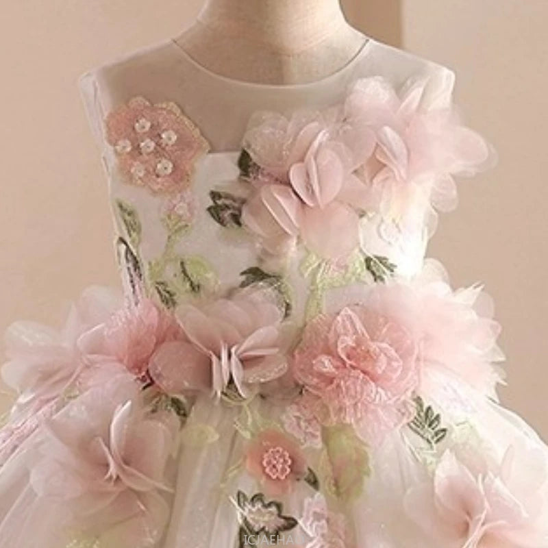 Elegant Dress For Girls Long Dress Floral Host Dresses Outfit Birthday Wedding Flower Gown Clothes Costume Children Pageant