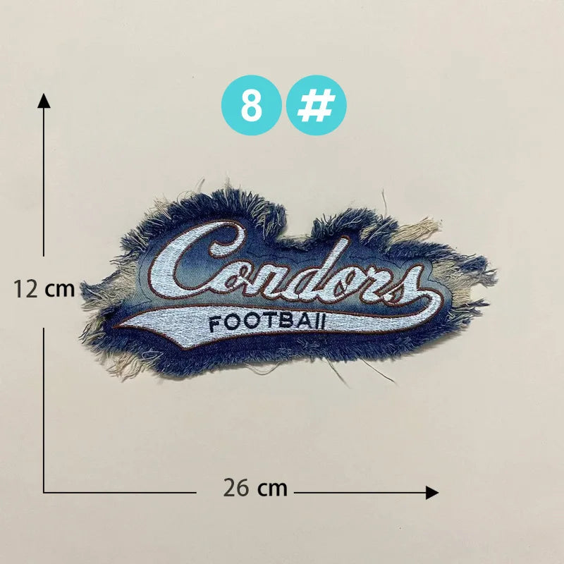 Punk Retro Denim Letter Patch Cool Embroidery Clothing Accessories Sewing Embroidered Patches Backpack Patches for Clothes Anime