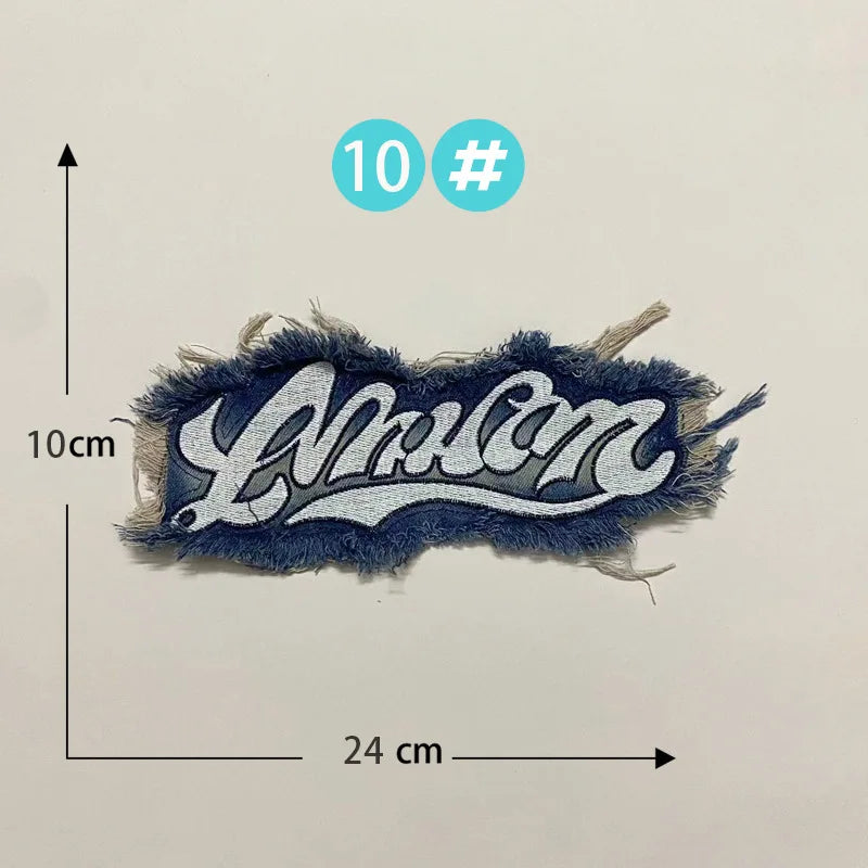 Punk Retro Denim Letter Patch Cool Embroidery Clothing Accessories Sewing Embroidered Patches Backpack Patches for Clothes Anime