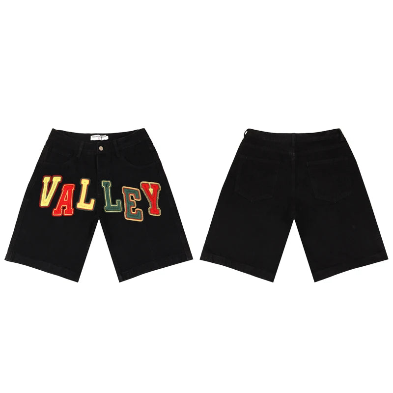 Fashionable High Street Summer Men's Women's Colorful Embroidery Printed High-quality Vale Denim Shorts
