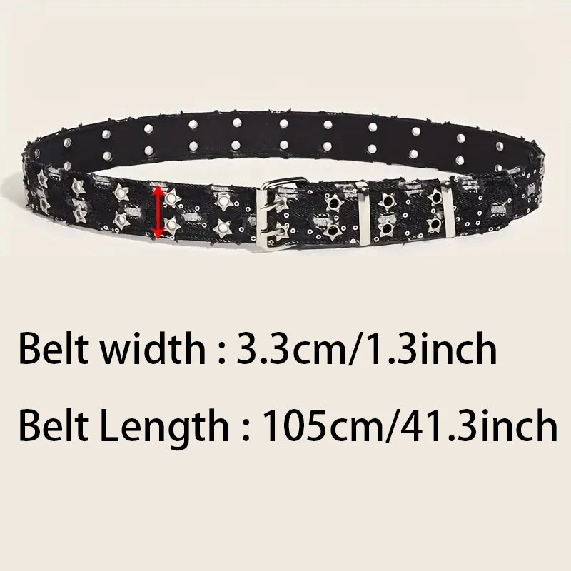 1PC New Fashion Luxury Belt Black Punk Accessories Blue Denim Girdle HipHop Y2k Star Hollowed Pin Buckle Waistband,For Men Women