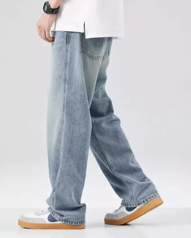 Men's Denim Pants Vintage Washing Wide Leg Loose Jeans Casual Straight American Style Street Men Trousers Four Seasons New 2026