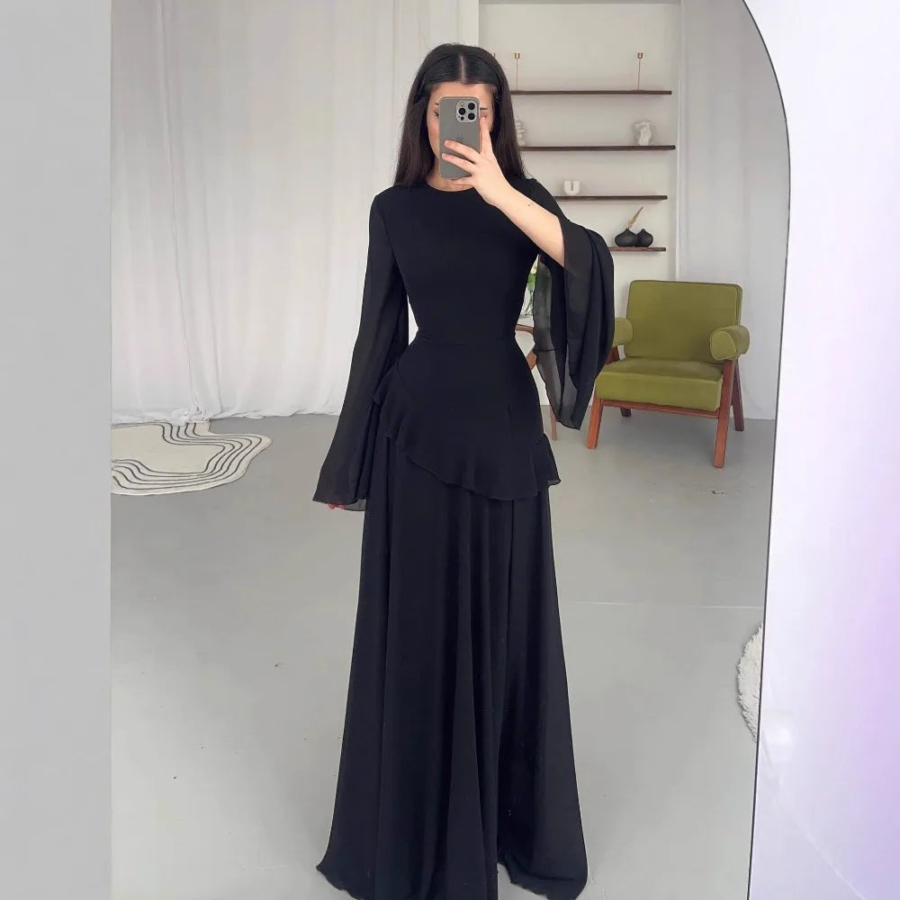 Maxi Dress Women Party Slim Fit Vestidos Round Collar Full Sleeve Tight Waist Elegant 2024 Autumn Female Elegant Long Dresses