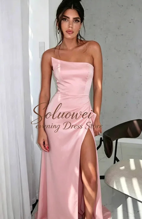 Elegant Women Pleat Evening Dresses Simple Black Mermaid Party Dress Sexy Off Shoulder High Slit Customized Vestidos De Fiesta