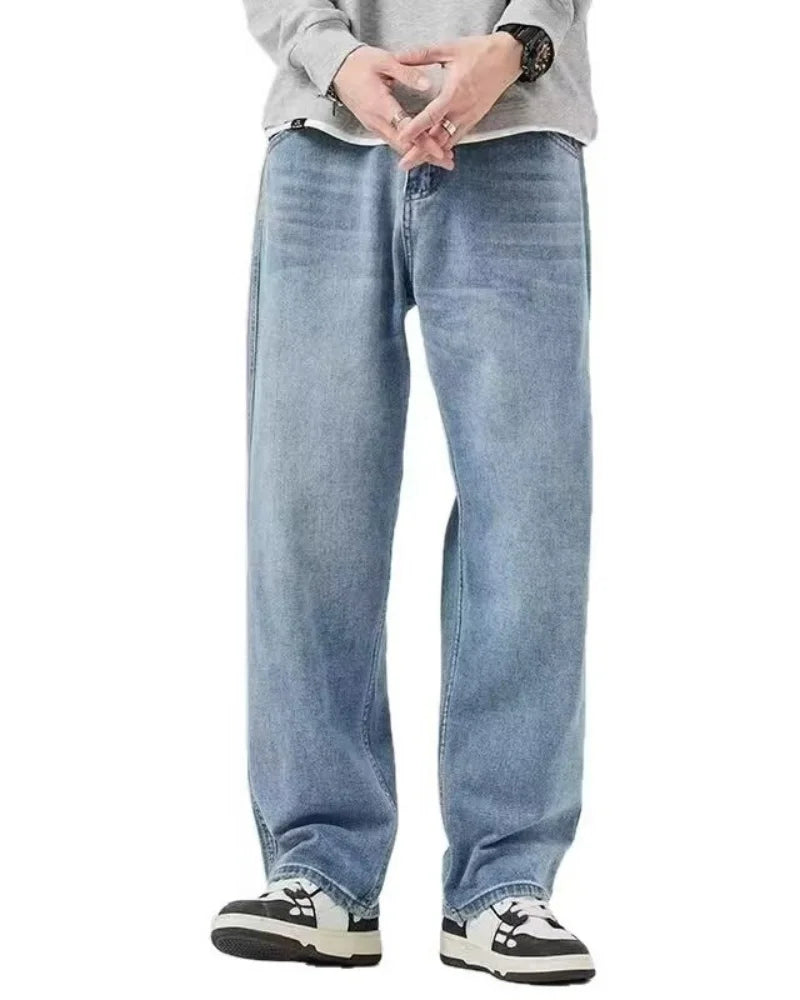 Men's Denim Pants Vintage Washing Wide Leg Loose Jeans Casual Straight American Style Street Men Trousers Four Seasons New 2026