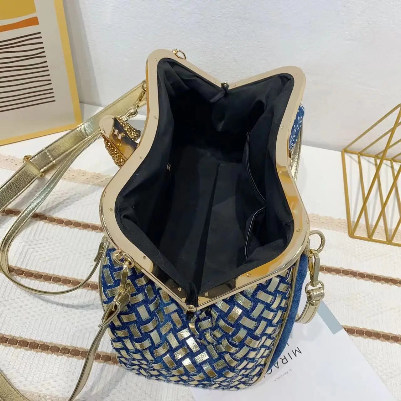 Denim Rhinestones Women Handbag Clutch Bag For Evening Party Chic Butterfly Decoration Ladies Denim Shoulder Bag