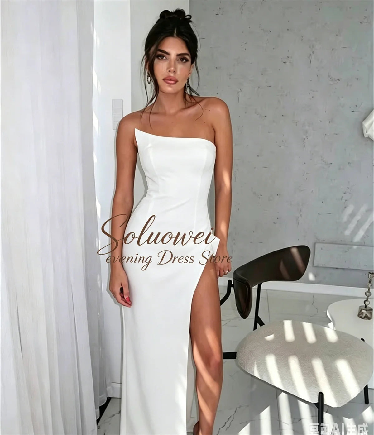 Elegant Women Pleat Evening Dresses Simple Black Mermaid Party Dress Sexy Off Shoulder High Slit Customized Vestidos De Fiesta