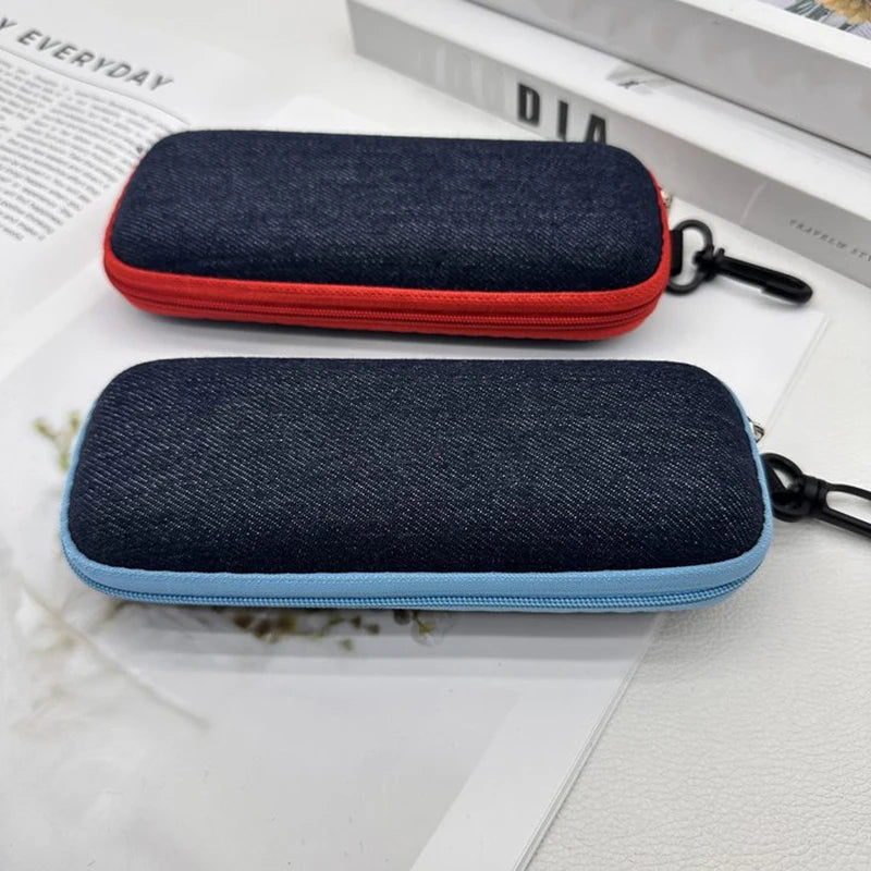 Fashion Denim Fabric Glasses Box Zipper Sunglasses Protection Container Eyeglasses Case Reading Glasses Organizer Carry Bag