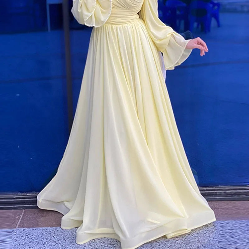 Modest Maxi Dress for Women Long Sleeve FloorLength Evening Gown Celebrity Elegant Folds Muslim Abaya Islamic Dubai Prayer Dress