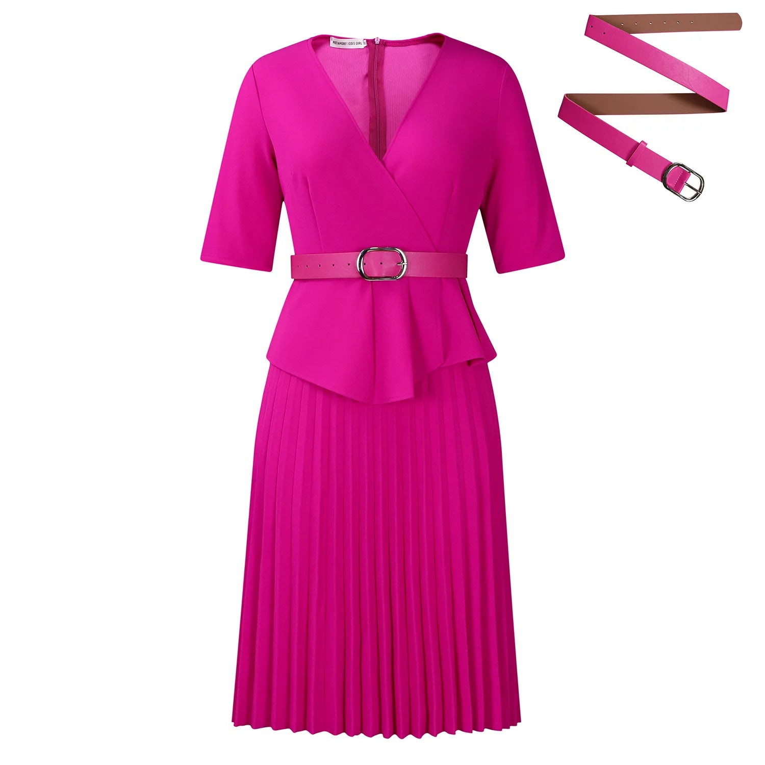 Elegant Church Dresses for Women V Neck Peplum Pleated Waist Belt Female Half Sleeves Classy Modest African Summer Fashion Gowns