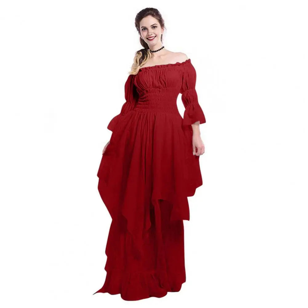 Maxi Dress For Women Medieval Retro Gothic Gown Dress Long Sleeve Cosplay Evening Party Prom Gothic Dress plus Size Sexy