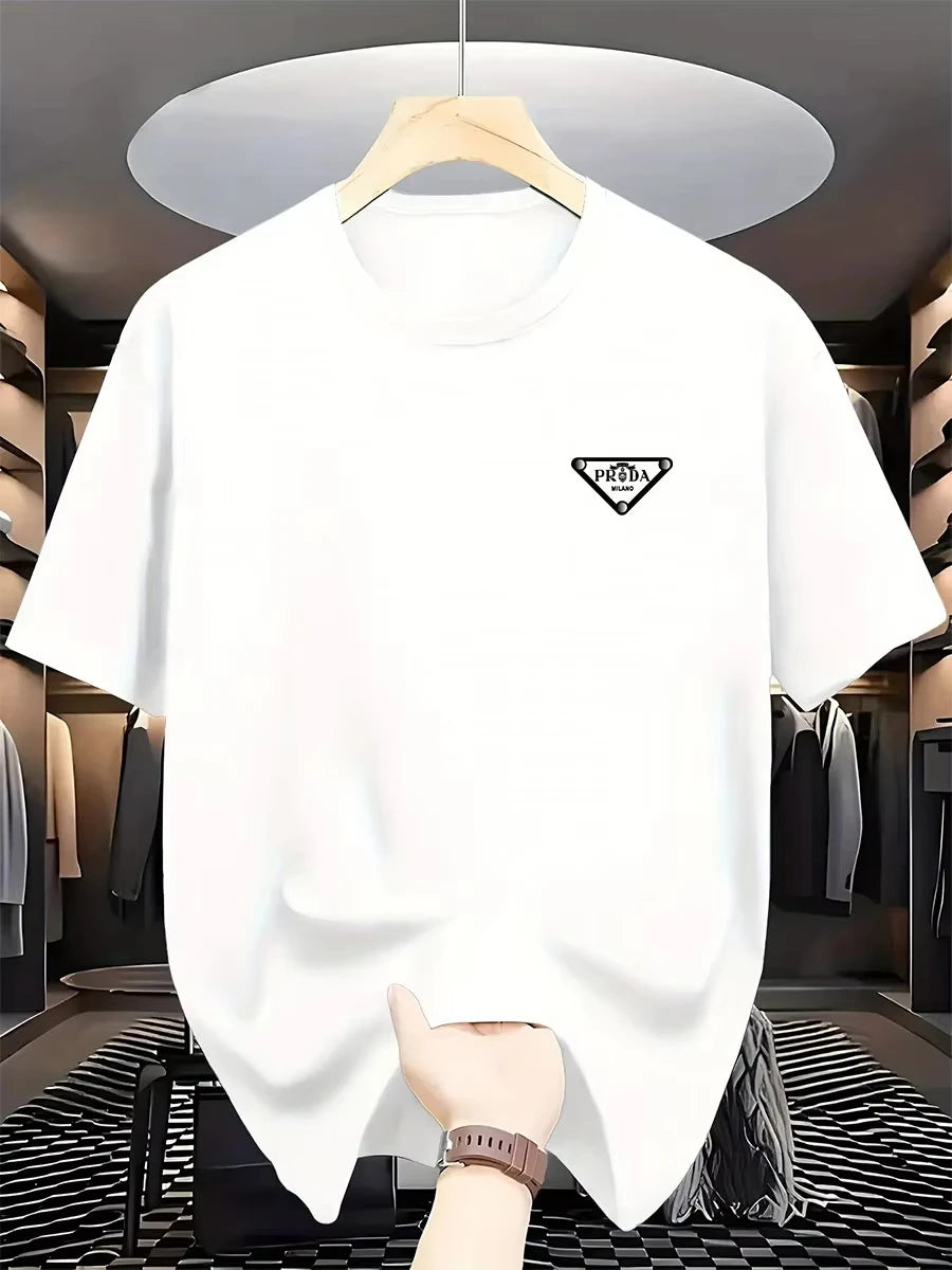 2026 New men's Milan fashion trend international brand printed T-shirt, pure cotton round neck, casual urban luxury high-endY2K