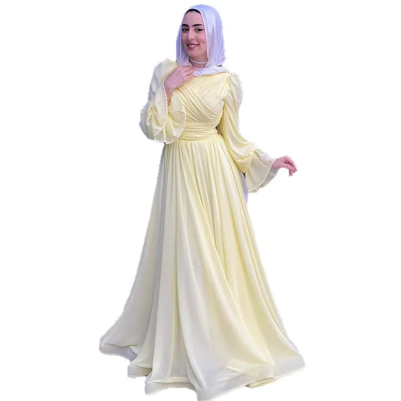 Modest Maxi Dress for Women Long Sleeve FloorLength Evening Gown Celebrity Elegant Folds Muslim Abaya Islamic Dubai Prayer Dress