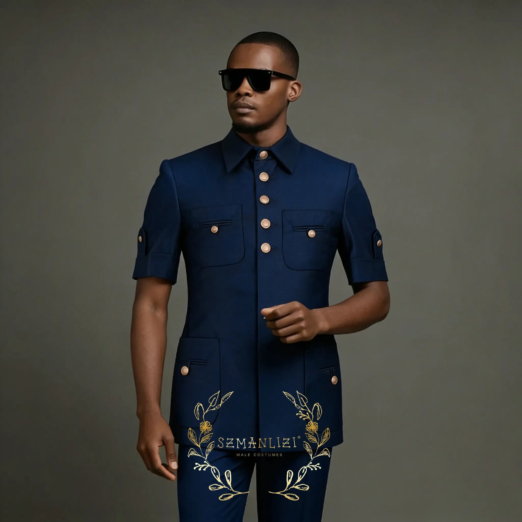 Fashion Single Breasted Men Suits 2 Pieces Navy Blue Short Sleeves Summer Business Casual Outfits Fomal Wedding Party Tuxedos