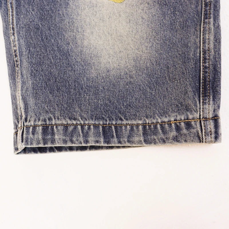 Fashionable High Street Summer Men's Women's Colorful Embroidery Printed High-quality Vale Denim Shorts