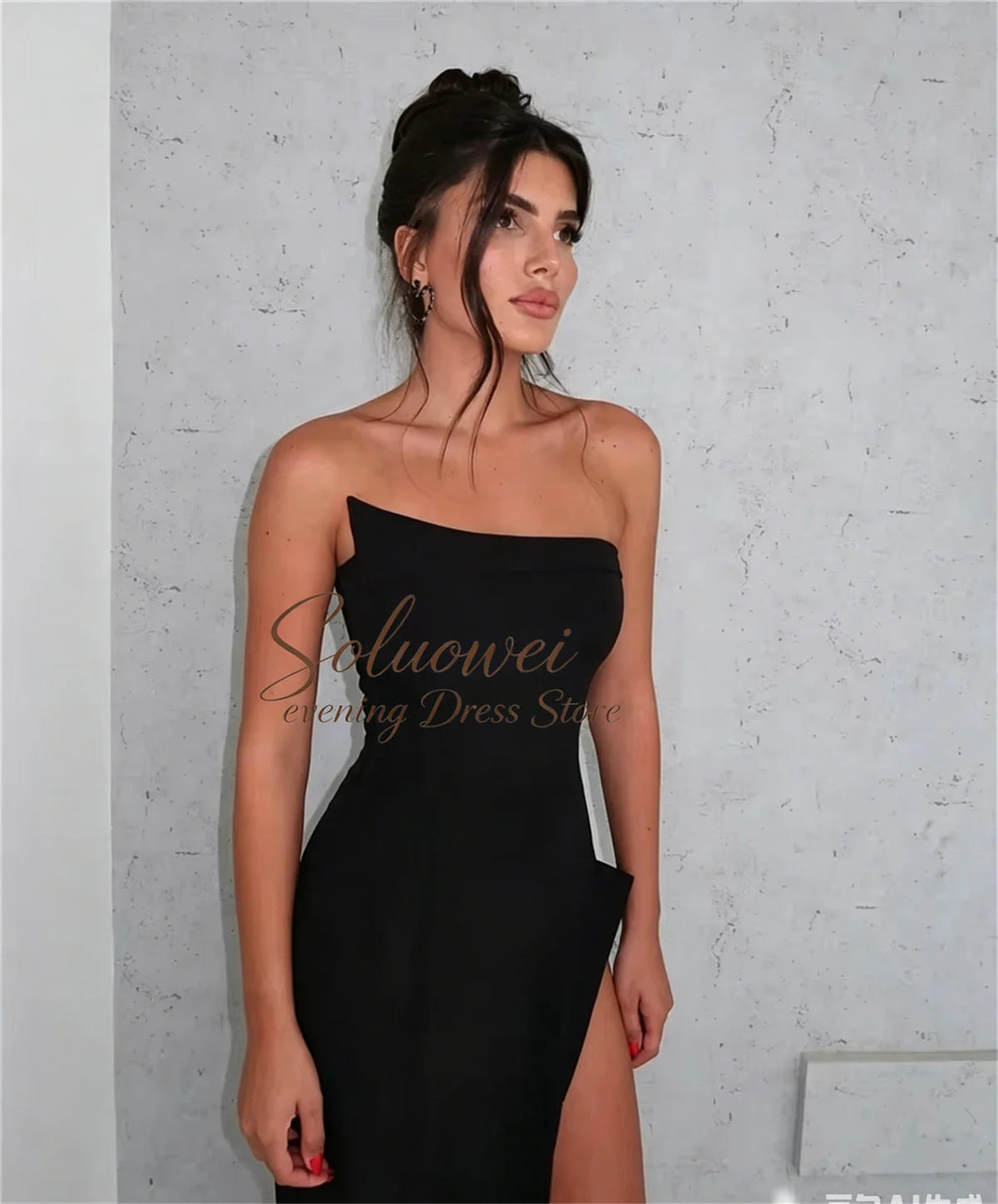 Elegant Women Pleat Evening Dresses Simple Black Mermaid Party Dress Sexy Off Shoulder High Slit Customized Vestidos De Fiesta