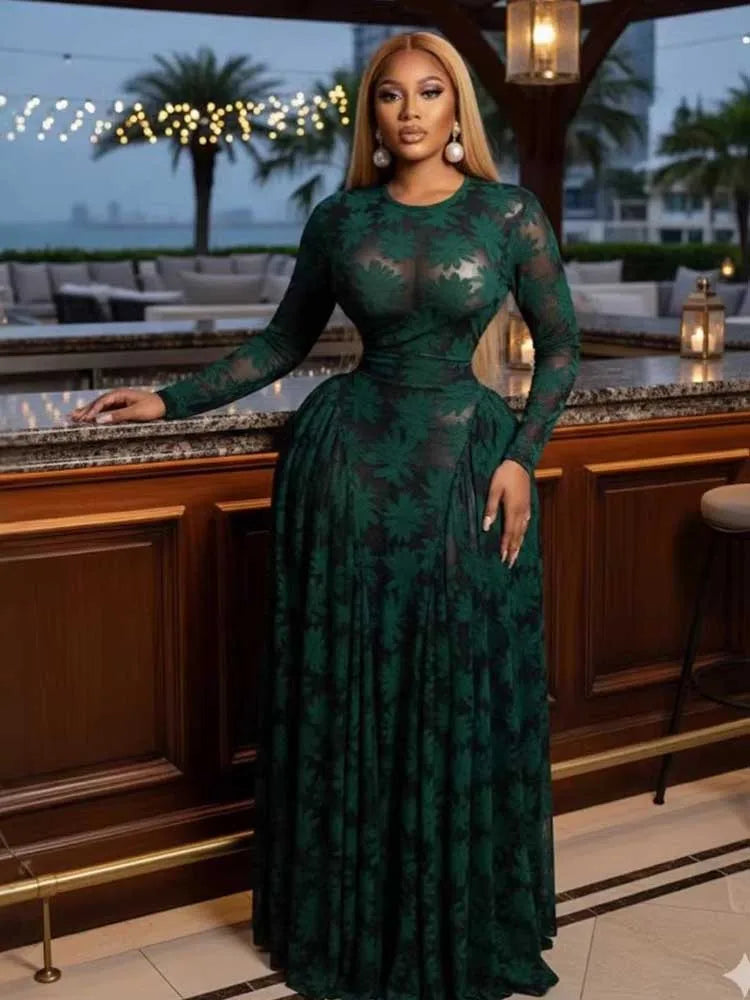 Maxi Dress Woman Long Sleeve Spring High Waist Slimming Dress with Lingerie Thin Strap Dress Sexy Evening Dresses Woman Elegant