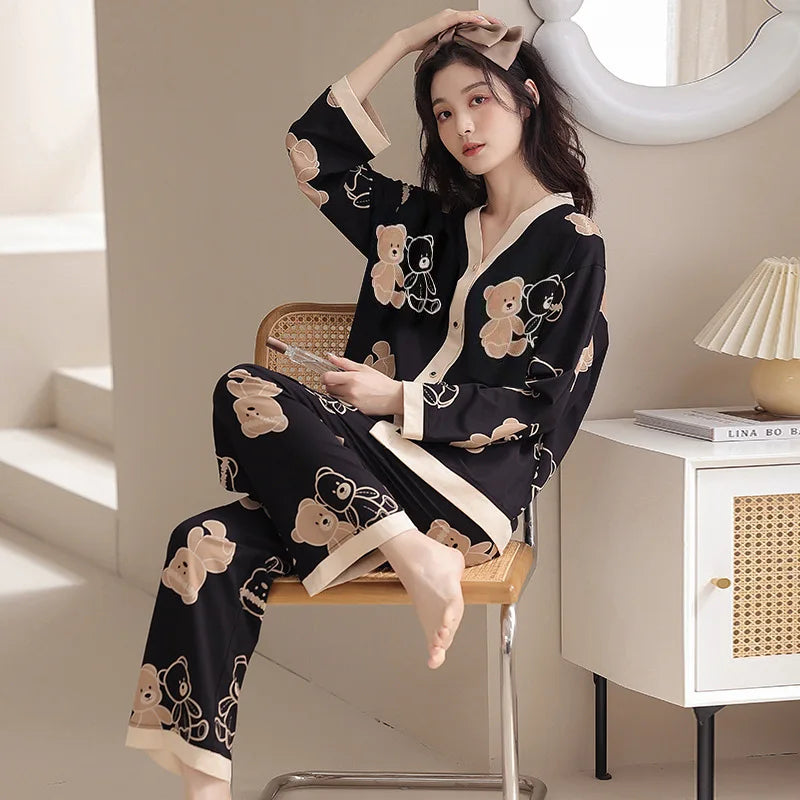 New Arrival Ladies' Spring/Autumn Milk Silk Sweet Casual Pyjamas - Women's Long-Sleeved Top and Trousers Lightweight Homewear Se