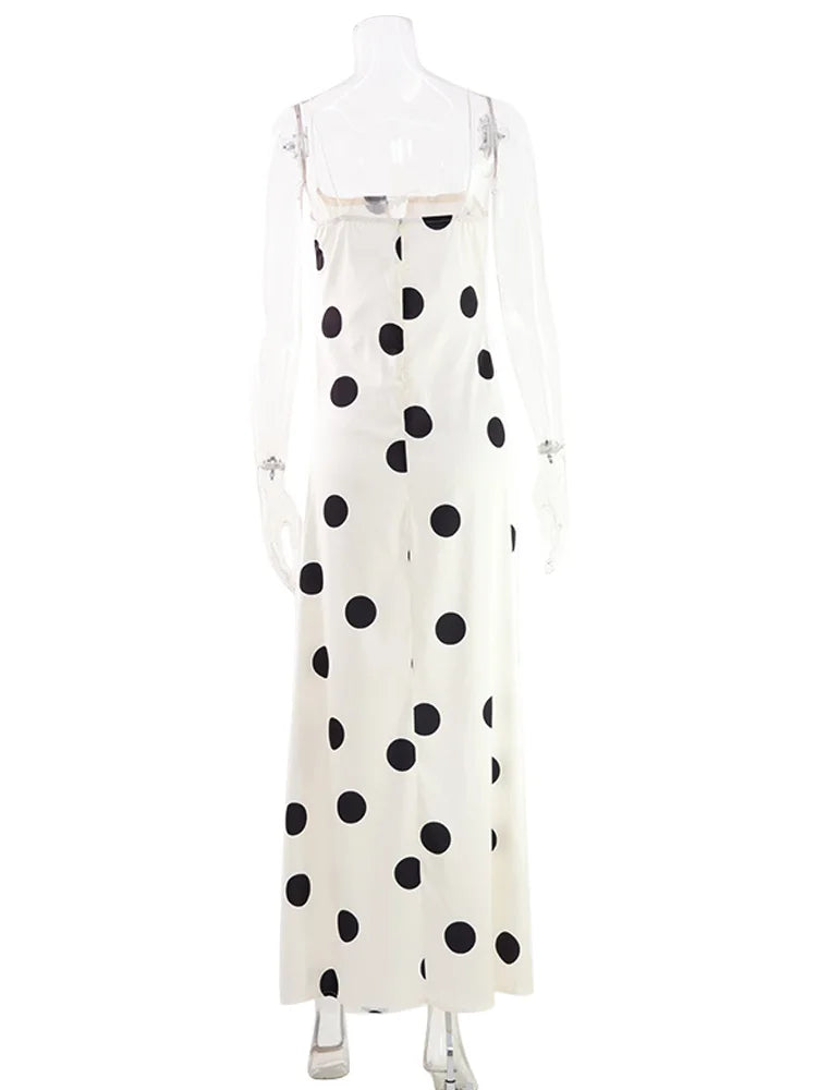 Dot Printed Maxi Dresses For Women Fashion Sexy Streetwear Sleeveless Sheath Slash Neck Long Vestidos Robes Female Outfit Slim