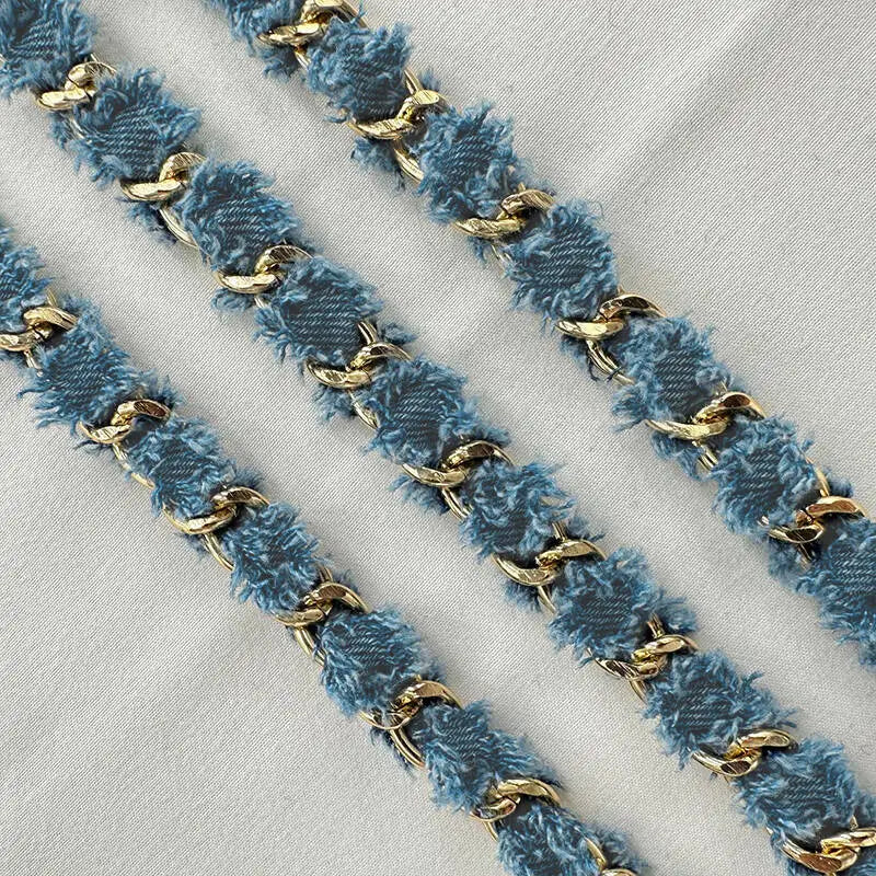 90cm Denim Woven Chains Straps For DIY Shoe Bag Clothing Decoration Craft Supplies Denim Metal Braided Trim Sewing Accessories