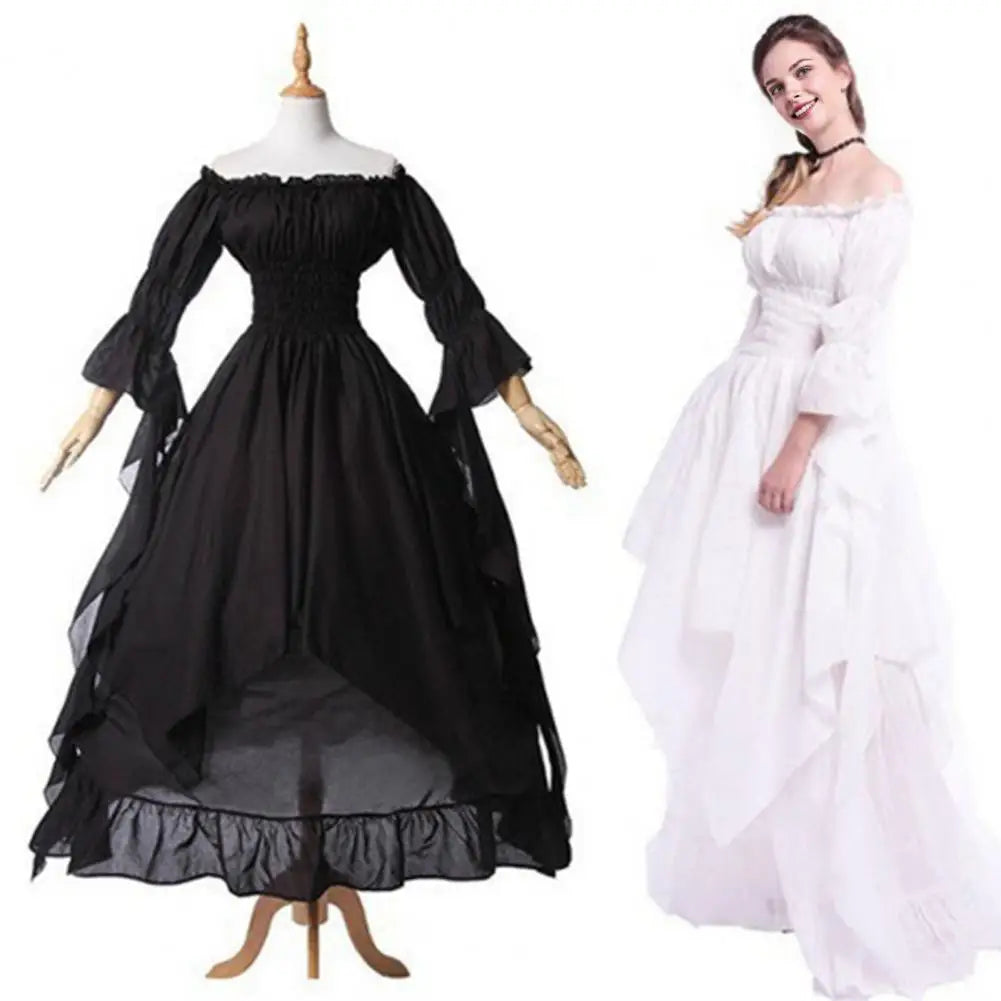 Maxi Dress For Women Medieval Retro Gothic Gown Dress Long Sleeve Cosplay Evening Party Prom Gothic Dress plus Size Sexy