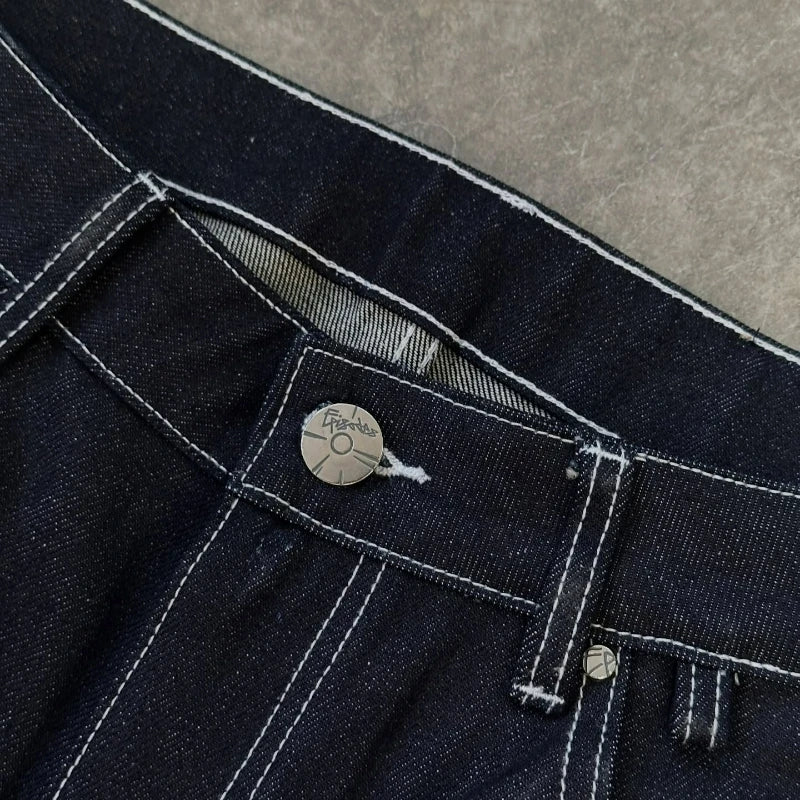 Vintage Black Denim Jeans Trendy Disc Embroidery Men And Women Wide Leg Pants Hip Hop Harajuku Streetwear Casual Baggy Jeans