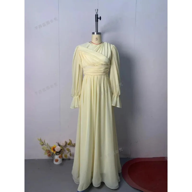 Modest Maxi Dress for Women Long Sleeve FloorLength Evening Gown Celebrity Elegant Folds Muslim Abaya Islamic Dubai Prayer Dress