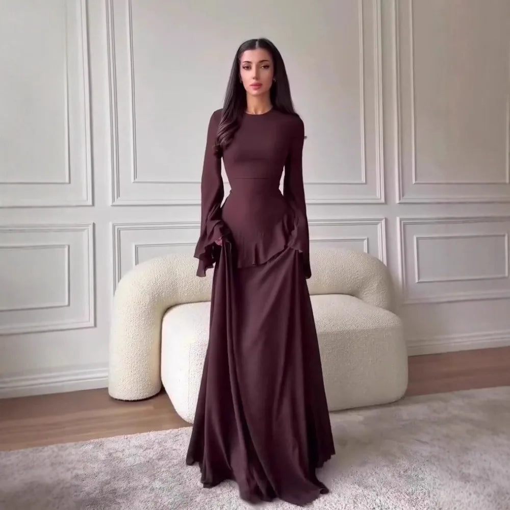 Maxi Dress Women Party Slim Fit Vestidos Round Collar Full Sleeve Tight Waist Elegant 2024 Autumn Female Elegant Long Dresses