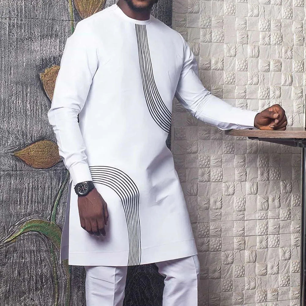 African Clothes for Men 2021 New African Men Fashion Summer Dashiki Traditional Long Sleeve White Shirts African Clothing