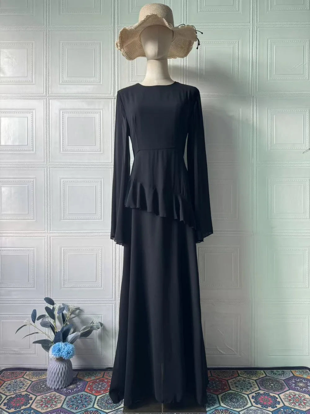 Maxi Dress Women Party Slim Fit Vestidos Round Collar Full Sleeve Tight Waist Elegant 2024 Autumn Female Elegant Long Dresses