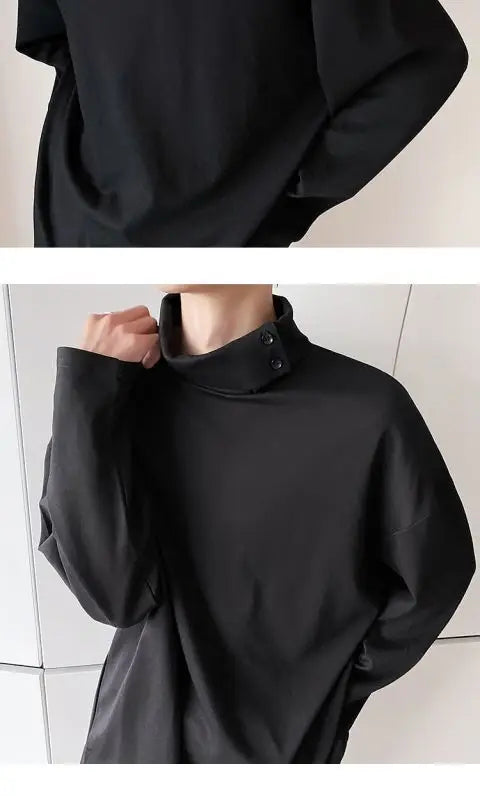 Fashion Style Spring Autumn New Men's Japanese Simple Sweatshirt Loose Personality Half Turtleneck Bottoming Shirt Male Clothes