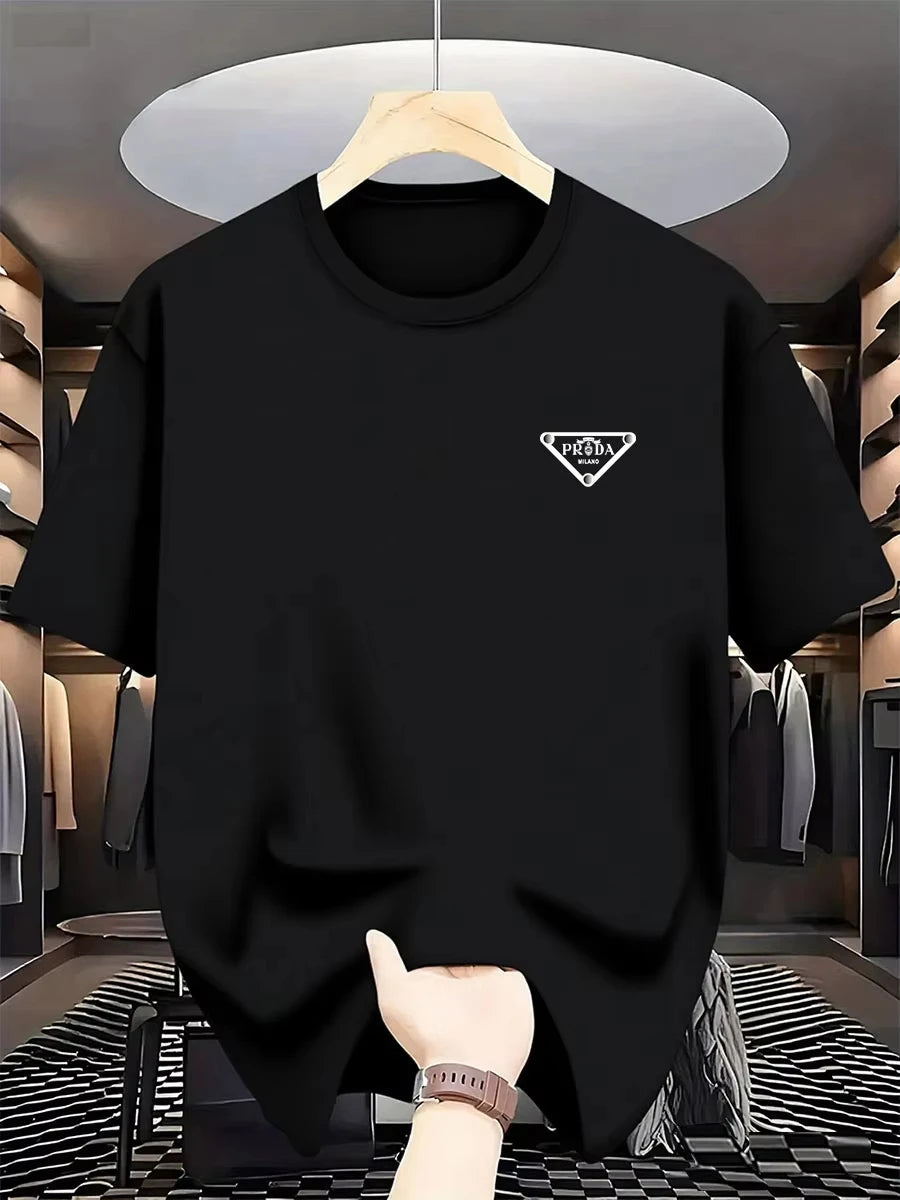 2026 New men's Milan fashion trend international brand printed T-shirt, pure cotton round neck, casual urban luxury high-endY2K