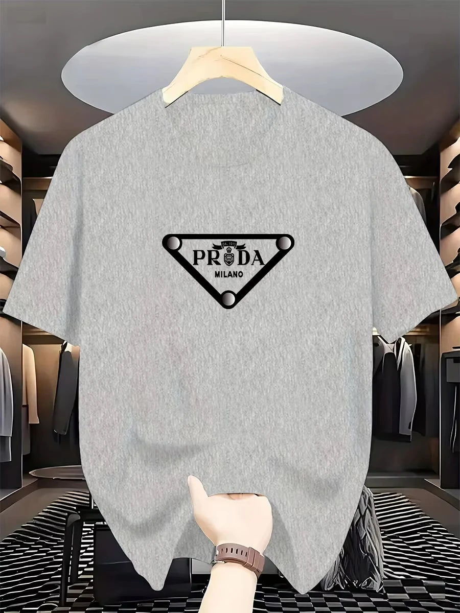 2026 New men's Milan fashion trend international brand printed T-shirt, pure cotton round neck, casual urban luxury high-endY2K