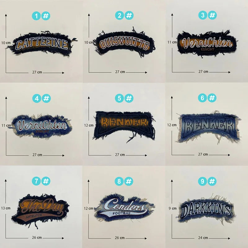 Punk Retro Denim Letter Patch Cool Embroidery Clothing Accessories Sewing Embroidered Patches Backpack Patches for Clothes Anime