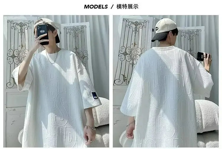 Fashion Suit Male Handsome Set With Loose Casual Sports Jacquard Short-sleeved Shorts Two-piece Set 2025 Spring And Summer