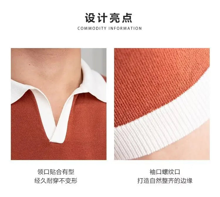 Fashion New Men's Elegant Knitted Polo Shirts Casual Versatile Lapel Tees Summer Breathable Loose Tops for Men Commuter Clothes