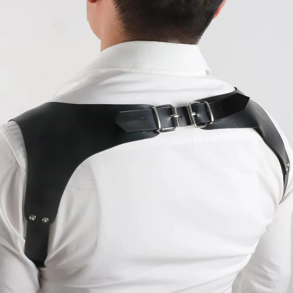 Fashion Men's Suspenders, PU Leather Texture, Gothic Style Body Shaping, Easy to Pair with Jeans, Daily Essential