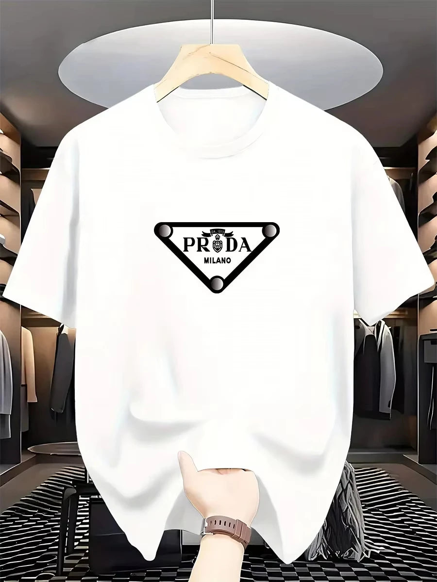 2026 New men's Milan fashion trend international brand printed T-shirt, pure cotton round neck, casual urban luxury high-endY2K