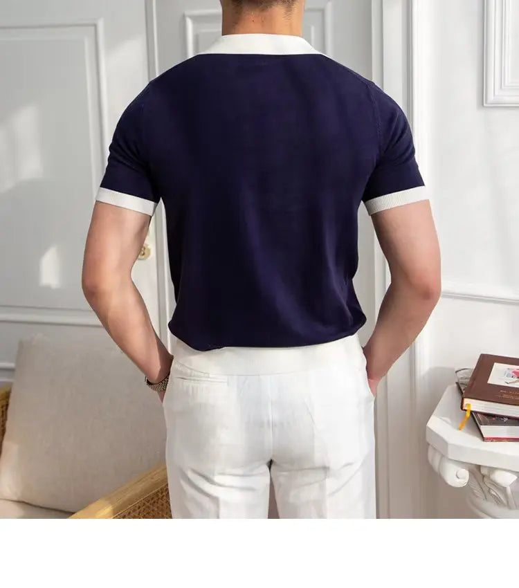 Fashion New Men's Elegant Knitted Polo Shirts Casual Versatile Lapel Tees Summer Breathable Loose Tops for Men Commuter Clothes