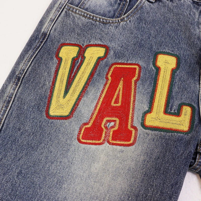 Fashionable High Street Summer Men's Women's Colorful Embroidery Printed High-quality Vale Denim Shorts