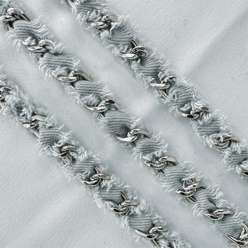 90cm Denim Woven Chains Straps For DIY Shoe Bag Clothing Decoration Craft Supplies Denim Metal Braided Trim Sewing Accessories