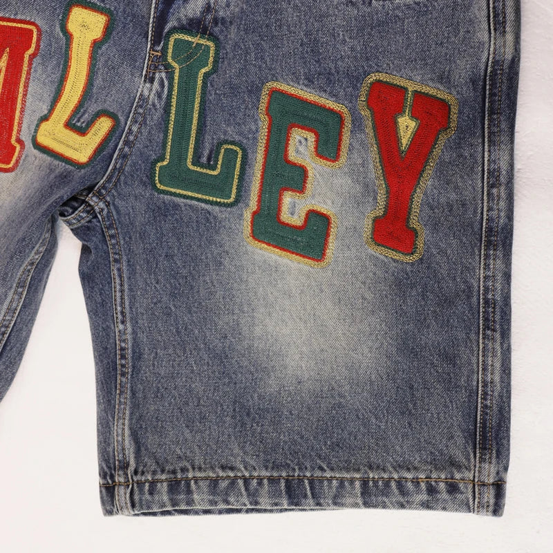 Fashionable High Street Summer Men's Women's Colorful Embroidery Printed High-quality Vale Denim Shorts