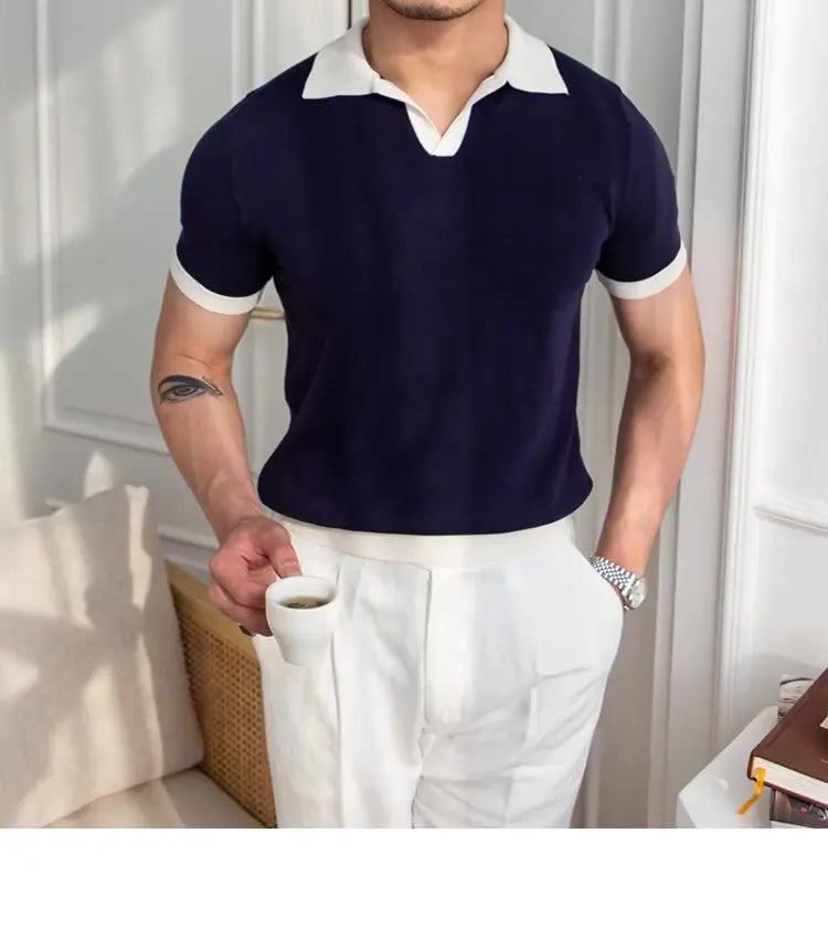 Fashion New Men's Elegant Knitted Polo Shirts Casual Versatile Lapel Tees Summer Breathable Loose Tops for Men Commuter Clothes