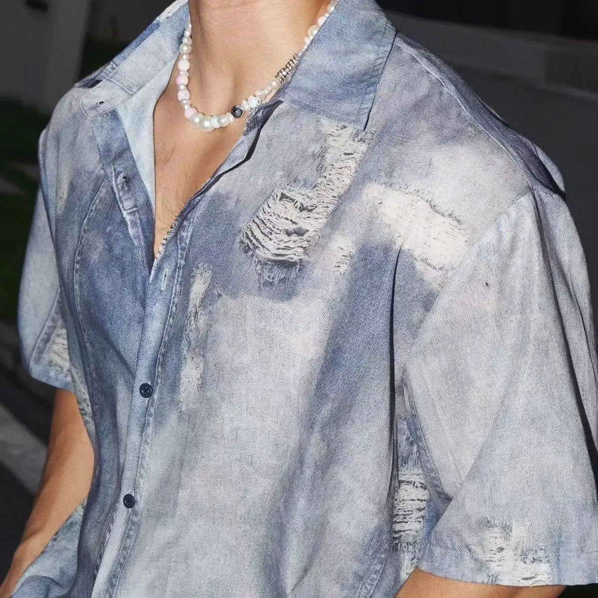 Summer New Imitation Denim Shirt Shorts Set Men's Design Loose Casual Two-piece Set