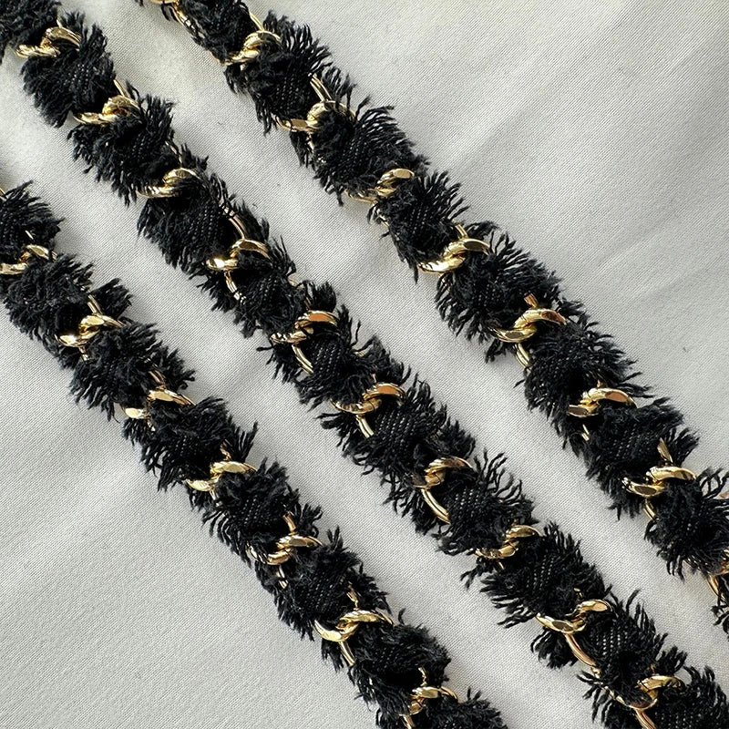 90cm Denim Woven Chains Straps For DIY Shoe Bag Clothing Decoration Craft Supplies Denim Metal Braided Trim Sewing Accessories